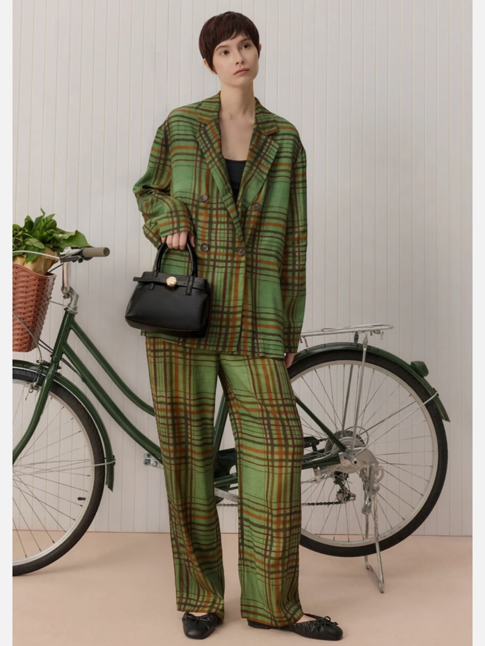 ZARA ZW COLLECTION PLAID CHECK TROUSERS IN GREEN
